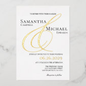 アンパサンドエレガント金ゴールドと白モダン結婚の 箔招待状 (正面)