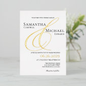 アンパサンドエレガント金ゴールドと白モダン結婚の 箔招待状 (立ち正面)