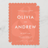 アンパサンドコーラルピーチピンク結婚式招待状 招待状 (正面/裏面)
