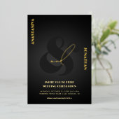 アンパサンドスタイリッシュスクリプ結婚ト黒暗実在色 箔招待状 (立ち正面)