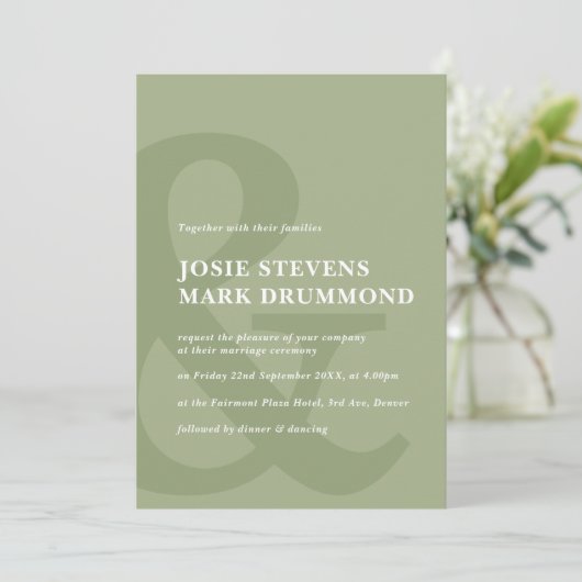 アンパサンドセージ緑結婚式招待状 招待状 (スタンド正面)