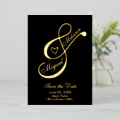 アンパサンドハート黒押された日付を保存 箔招待状 (立ち正面)