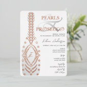 アンパサンドパール&プロセッコブライダルシャワーバラ金ゴールド 箔招待状 (立ち正面)