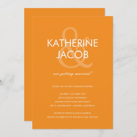アンパサンドモダンウェディングシャワー招待状オレンジ 招待状 (正面/裏面)