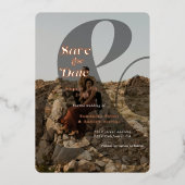 アンパサンドモダンオーバーレイ2枚の写真が日付を保存 箔招待状 (正面)