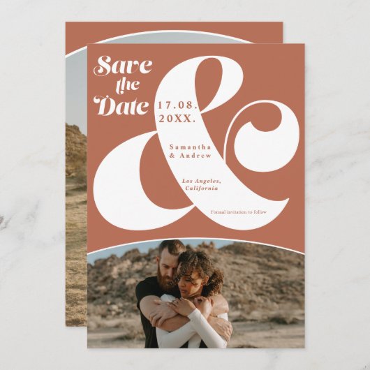 アンパサンドモダンテラコッタ2枚の写真は日付を保存 セーブザデート (正面/裏面)