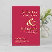 アンパサンドモダンフォトマゼンタ日付の保存 箔招待状 (立ち正面)