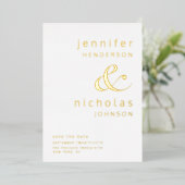 アンパサンドモダンフォト日付金ゴールドの保存 箔招待状 (立ち正面)