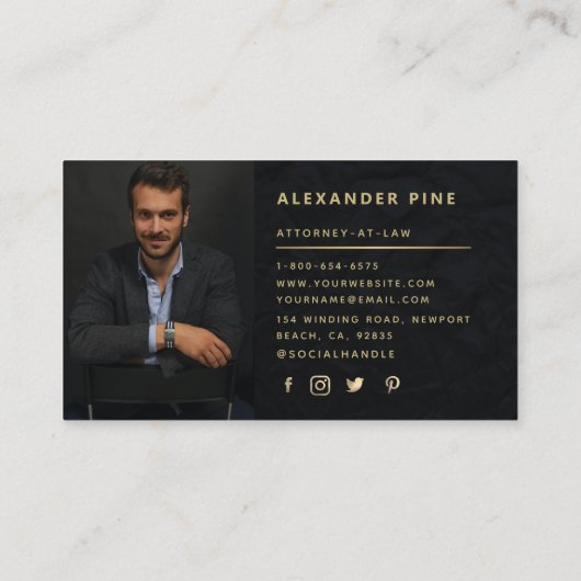 アンパサンドモダンブラック金ゴールドプロフェッショナル写真 名刺 (裏面)