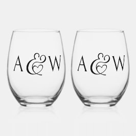 アンパサンドモノグラムモダンイニシャルシ結婚ック ステムなしワイングラス