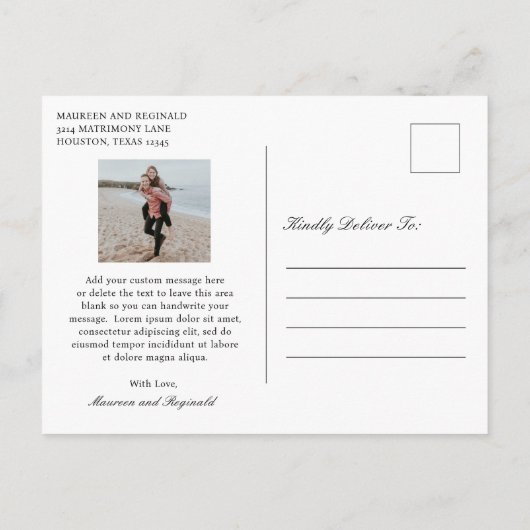 アンパサンド伝統的フォトウェディング日付の保存 案内ポストカード (裏面)