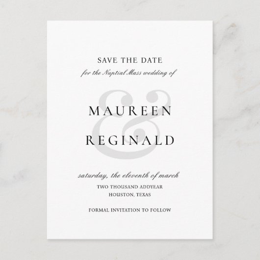 アンパサンド伝統的フォトウェディング日付の保存 案内ポストカード (正面)