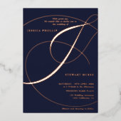 アンパサンド書結婚字のバラ金ゴールド 箔招待状 (正面)