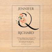 アンパサンド桃の牡丹のフローラ結婚ズ アクリル招待状 (正面)