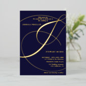 アンパサンド海軍の書道結婚の金ゴールドのスクリプト 箔招待状 (立ち正面)