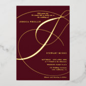 アンパサンド海軍の書道結婚の金ゴールドの文字 箔招待状 (正面)