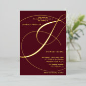 アンパサンド海軍の書道結婚の金ゴールドの文字 箔招待状 (立ち正面)