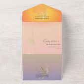 アンパサンド熱帯ビーチサンセットパームズRSVP QRコード オールインワン招待状 (外側)