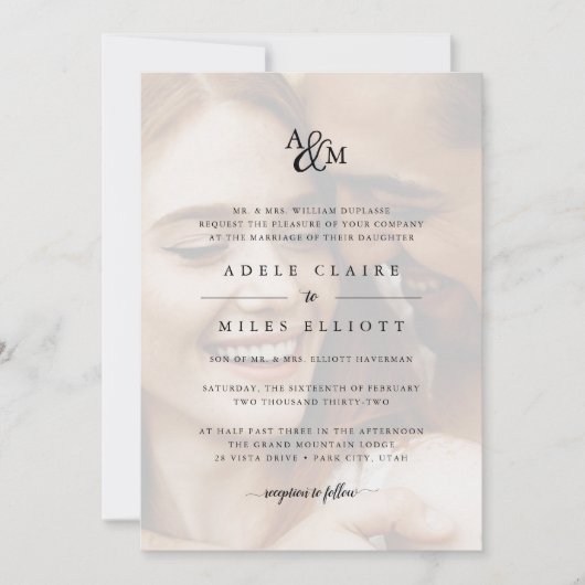 アンパサンド結婚モノグラム写真 招待状 (正面)