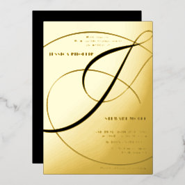 アンパサンド黒書道の結婚金ゴールドのスクリプト 箔招待状