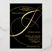 アンパサンド黒書道の結婚金ゴールドのスクリプト 箔招待状 (正面)