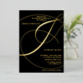 アンパサンド黒書道の結婚金ゴールドのスクリプト 箔招待状 (立ち正面)