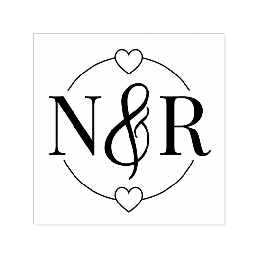 アンパサンド&ハートキュート円結婚形モノグラム セルフインキングスタンプ (デザイン)