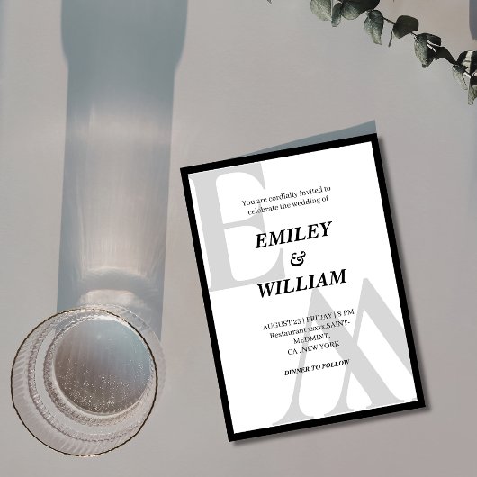 アンパサンド・モノグラムイニシャル白黒結婚ズ 招待状