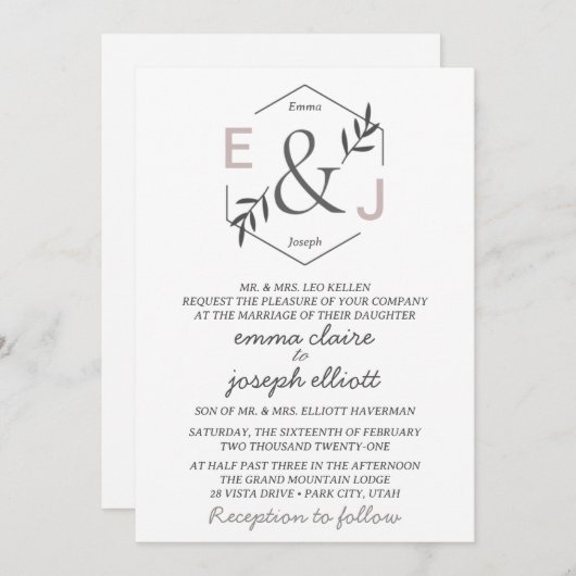 アンパサンド モノグラム 結婚式招待状 招待状 (正面/裏面)