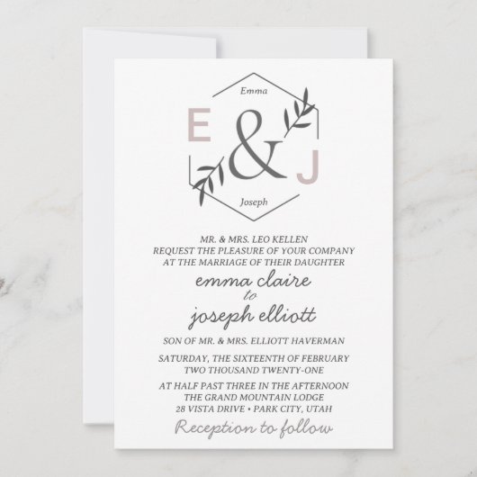 アンパサンド モノグラム 結婚式 招待状 (正面)