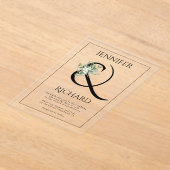 アンパサンド、白い花とユーカリ結婚ス アクリル招待状 (レイダウン)