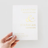 アンパサンドTaupeベージュウェディング日付金ゴールドの保存 箔招待状