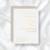 アンパサンドTaupeベージュウェディング日付金ゴールドの保存 箔招待状