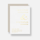 アンパサンドTaupeベージュウェディング日付金ゴールドの保存 箔招待状