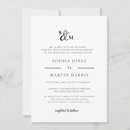 アンパシンプルンエレガント・モノグラム結婚の 招待状 (正面)