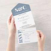 アンパスタイリッシュン手頃サンドモノグラム結婚ブルー オールインワン招待状 (貼ってはがせる)