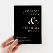 アンパモダンサンド写真の日付を保存する黒金ゴールド 箔招待状