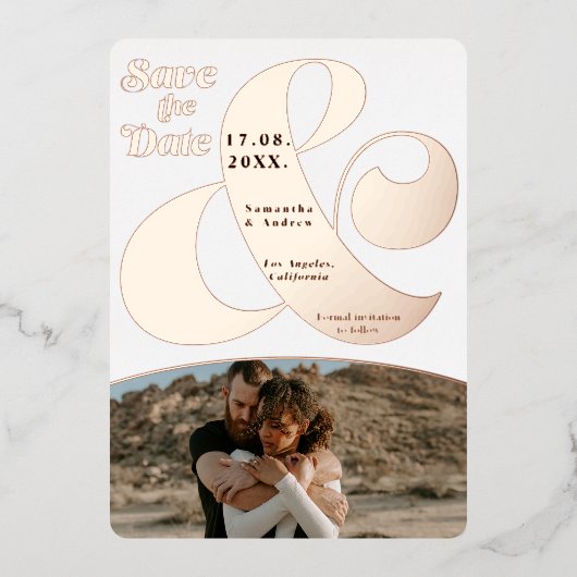 アンパモダンサンド2枚の写真が日付バラ金ゴールドを保存 箔招待状 (正面)