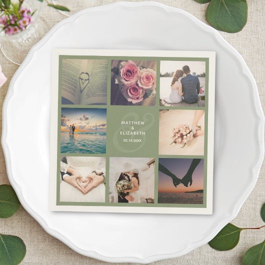 アンパモダンンエレガントパ結婚ンドの写真コラージュ スタンダードカクテルナプキン