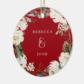 アンパーサンドのリースの赤|のカップルの写真のクリスマス セラミックオーナメント (左)