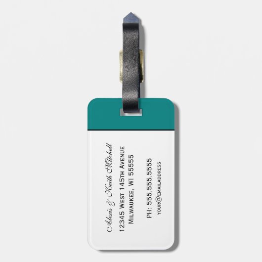 アンパーサンドの優雅: ティール(緑がかった色)の新婚旅行の荷物のラベル ラゲッジタグ (裏面縦)