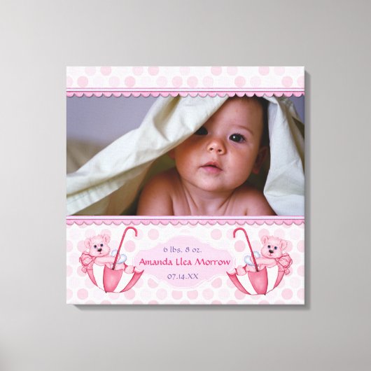 アンブレラテディベアポルカベビーキャンバスプリント キャンバスプリント (正面)