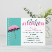 アンブレラピンク&ティール（緑がかった色）ベビーシャワー招待状 招待状 (スタンド正面)