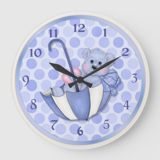 アンブレラベアーブルーカスタマイズ-  ラージ壁時計 (正面)