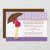 アンブレラマミジンガムベビーシャワー招待状（紫） 招待状 (正面/裏面)