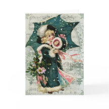 アンブレラ付きヴィンテージクリスマスカードガール