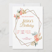 アンブロセコーラルフローラ幾何フェミニン誕生日 招待状 (正面)