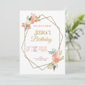 アンブロセコーラルフローラ幾何フェミニン誕生日 招待状 (スタンド正面)