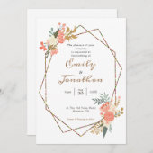 アンブロセコーラルフローラ幾何結婚フレーム 招待状 (正面/裏面)
