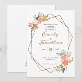 アンブローズ コーラル フローラル ジオメトリック フレーム ウェディング 招待状 (正面/裏面)